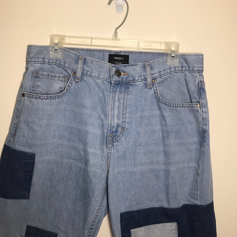 Patch denim straight jeans XL 33 foreve 21 - Picture 3 of 12